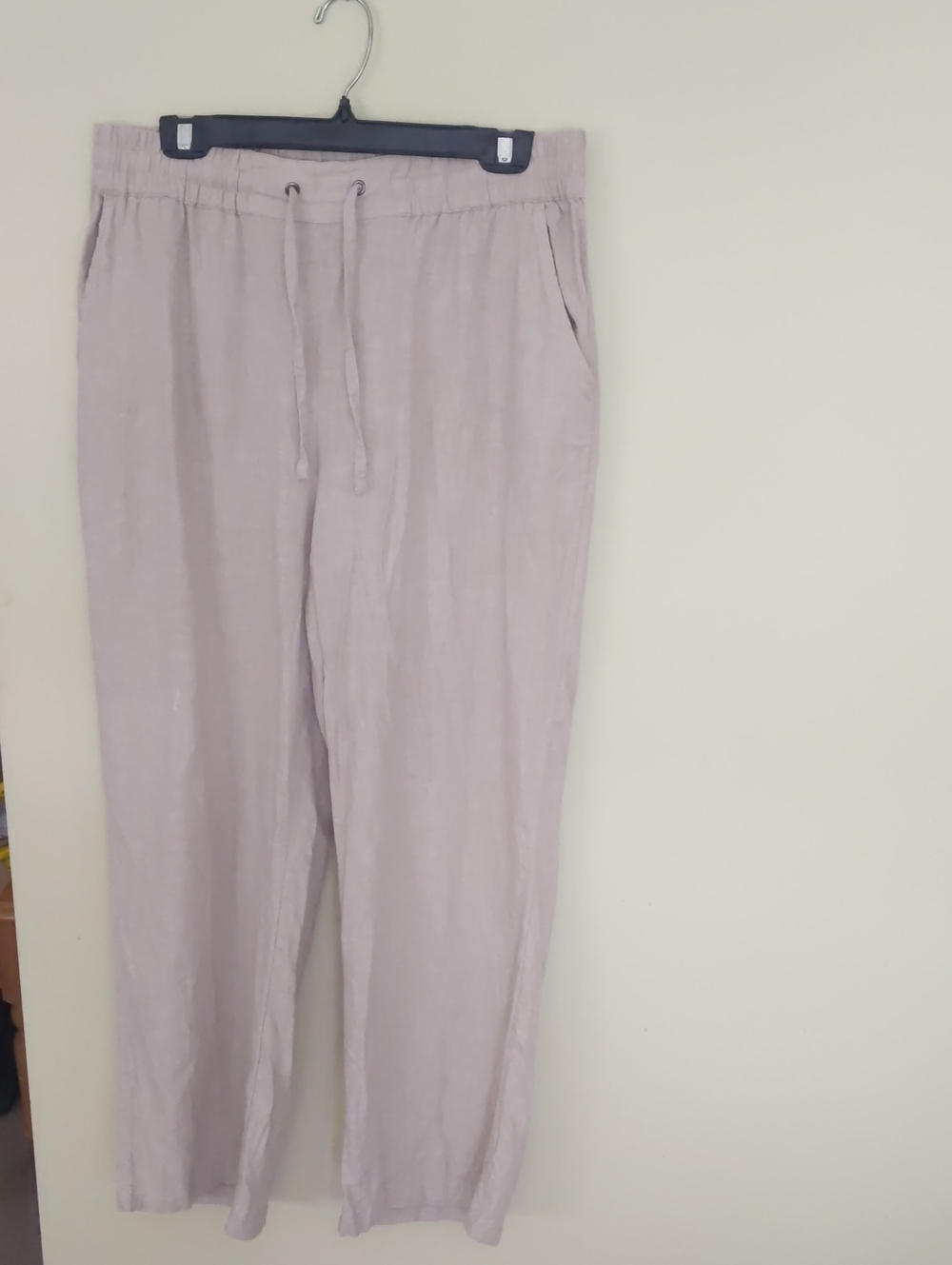 Womens Casual Drawstring Linen-Blend Pants - Light Beige